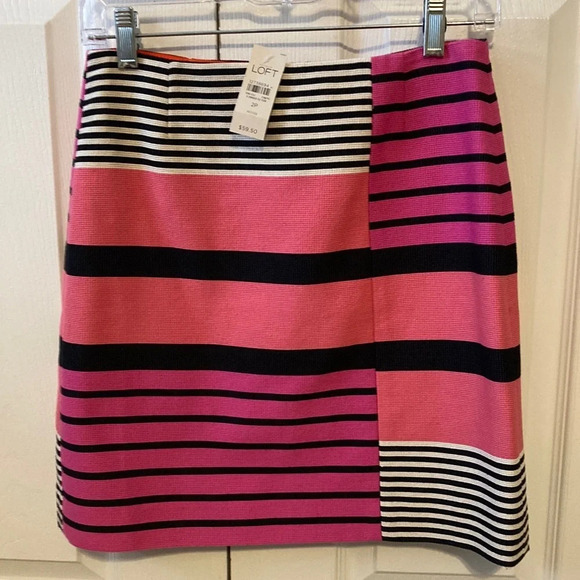 NWT LOFT Pink Color Block Stripe Skirt 2P - Picture 2 of 16